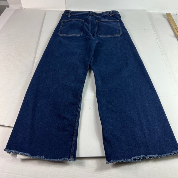 Zara Jean Women 31x27* Marine Straight High Rise Wide Leg Dark Blue Denim Tag 10 - Picture 10 of 16